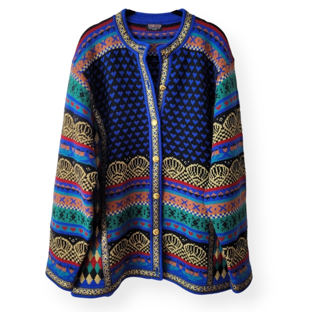 Vrikke of Norway Irene Haugland Zahl Designed Scandinavian Wool Cardigan XL - Picture 1 of 16